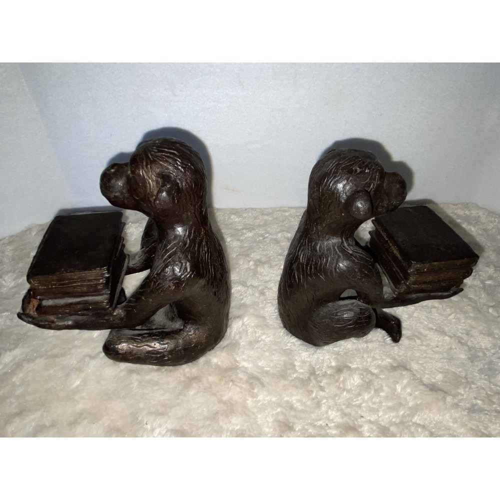 Bookends Monkeys W Books‎ Andrea Sadek Chopsticks Bronze Heavy Cast Iron